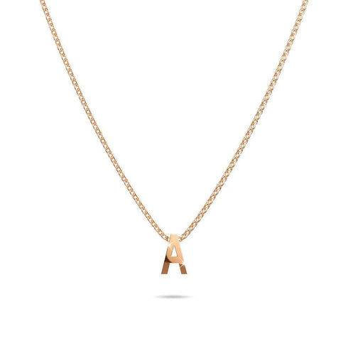 Initials Brick Alphabet Letter Necklace Rose Gold Layered Steel Jewellery